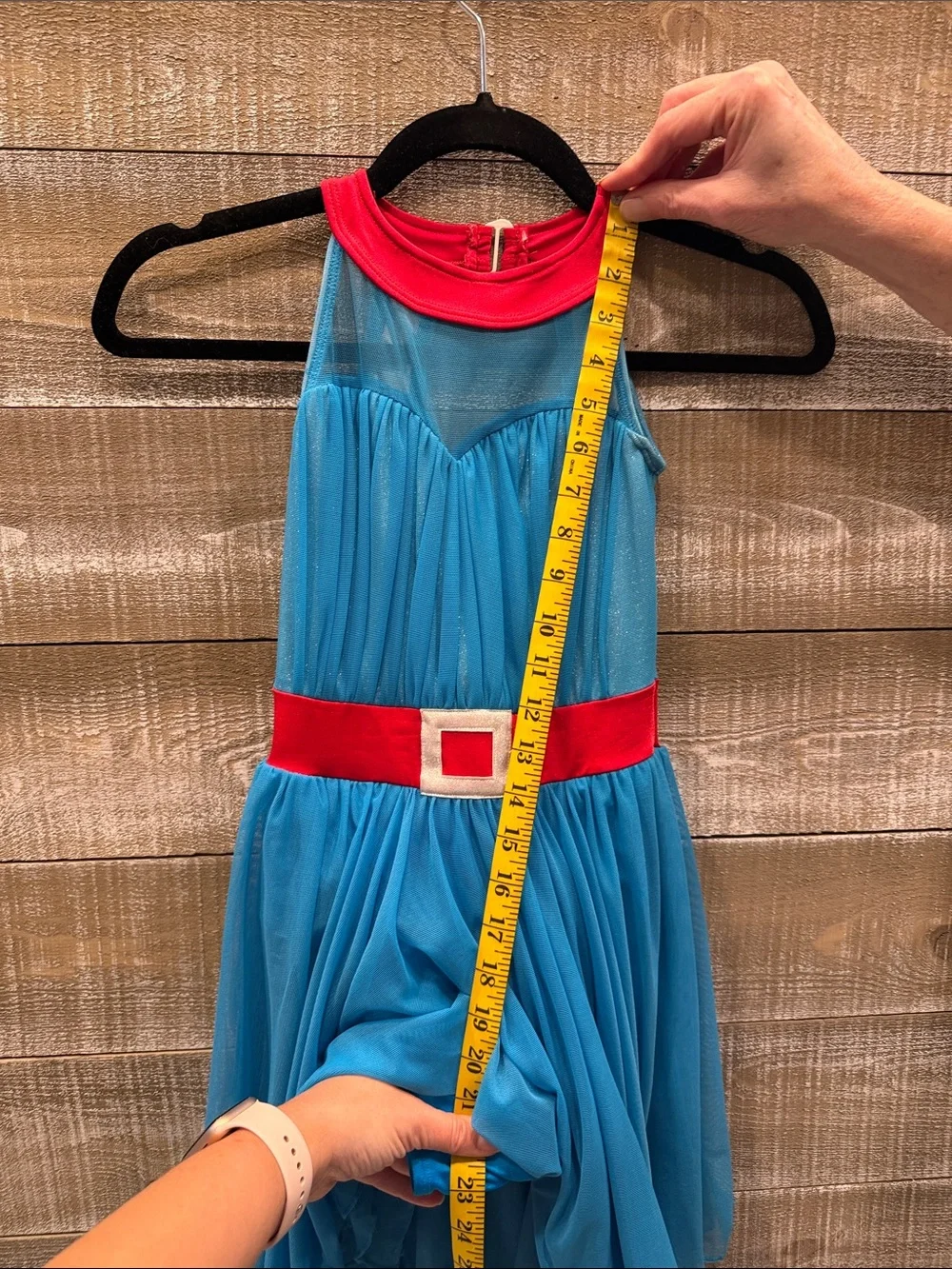 The Lineup Girls Large Blue and Red Belted Tulle figure skating/ dance Costume